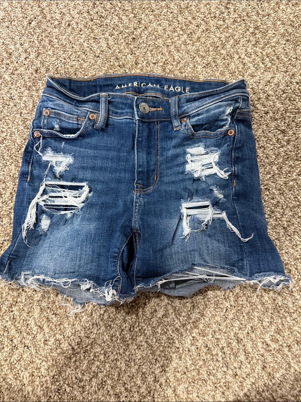 American Eagle Outfitters Women's Distressed Blue Denim Cutoff Shorts